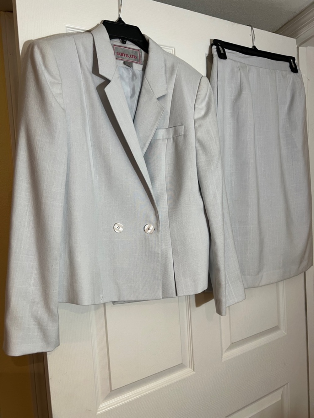 Light Gray Two-Piece Suit Jacket & Skirt by SUITS LTD